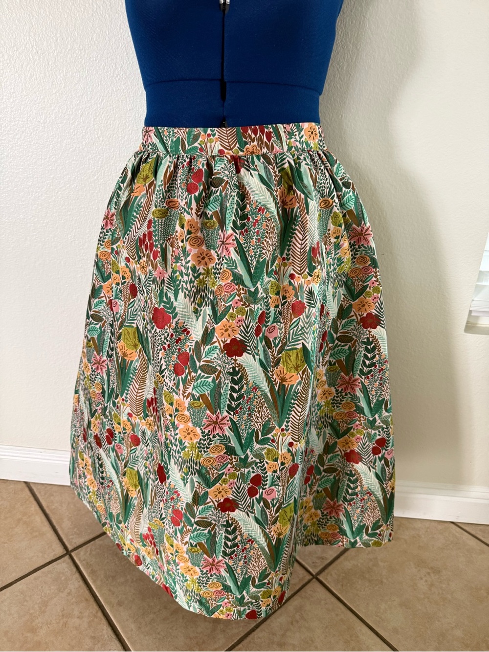 Sunday in Brooklyn Floral Midi Skirt in Green, Red, Yellow